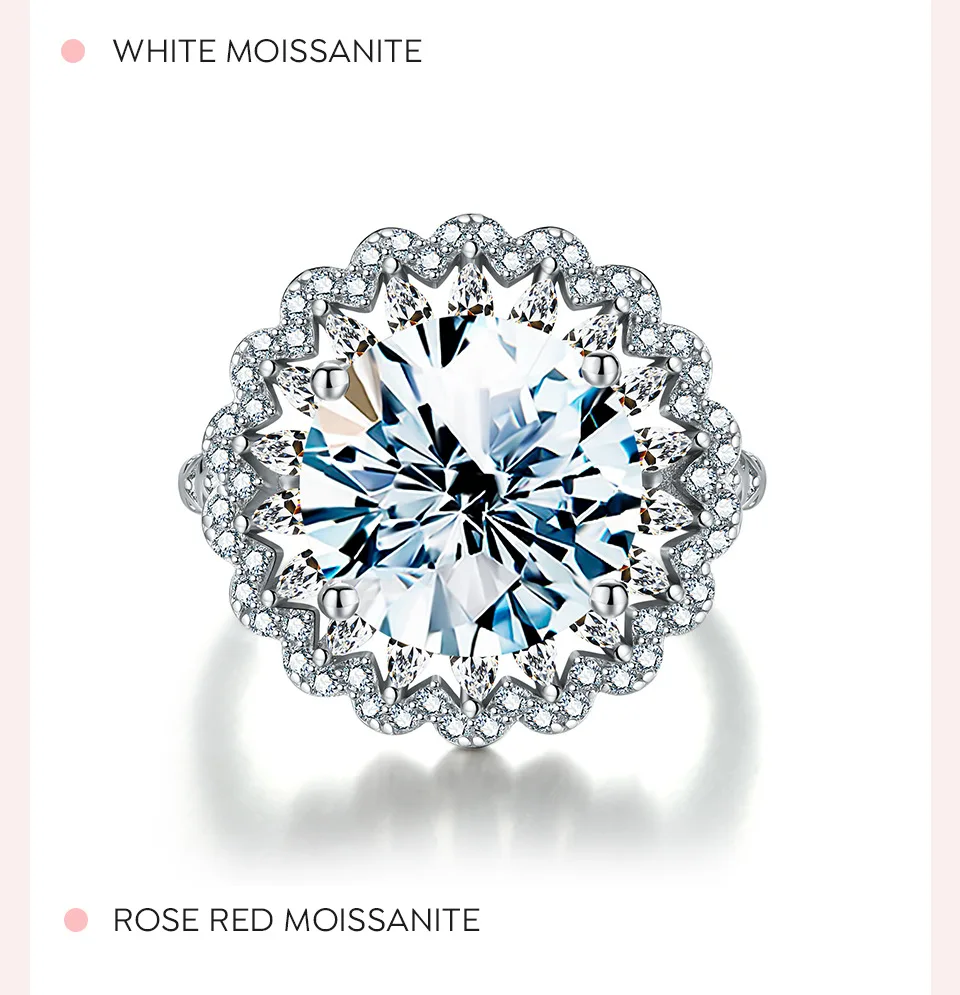 S925 Rhodium Plated Silver 5CT D Color Oversized Moissanite Starry Sky Ring for Women, Engagement Proposal Jewelry
