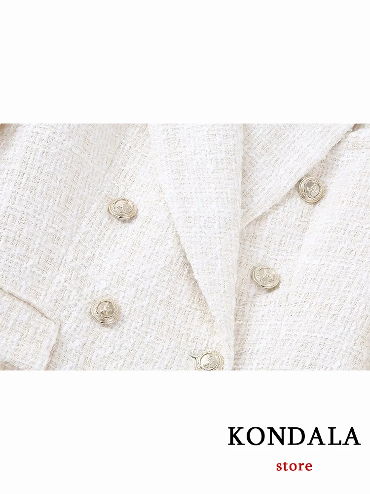 KONDALA Office Lady Women Jackets Double Breasted Tweed Blazer Coats Fashion 2022 Autumn Winter Coats Female Outwear Chic Tops