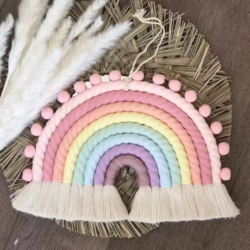 INS Baby Room Decoration Hand-Woven Rainbow Ornaments Wall Hanging Weaving Rainbow Pendant Photo Props Kids Room Decoration