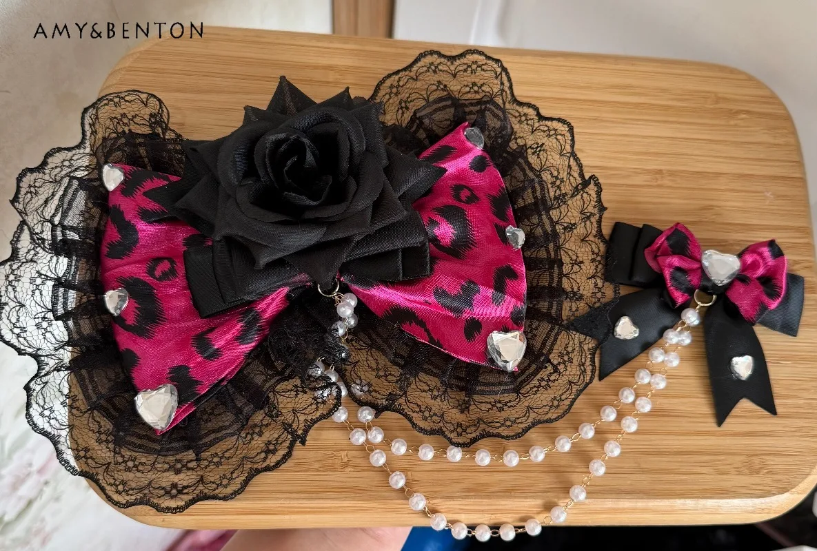 

Gal Series Sexy Hot Girl Leopard Print Lace Bow Hairpin Hair Clips for Girls Japanese Subculture Lolita Gothic Hair Accessories