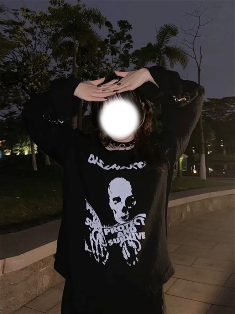 Imagem -05 - Houzhou-camiseta Punk Gótica Feminina Ombro Fora Manga Comprida Emo Goth Branco Preto Irregular Tops Escuros Streetwear