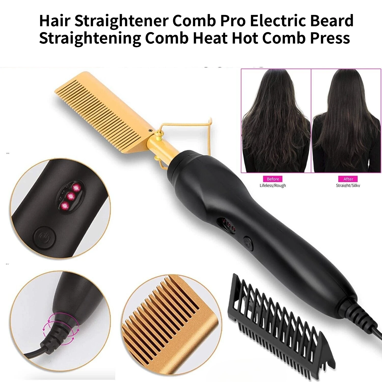 Hair Straightener Comb Pro Electric Beard Straightening Comb Heat Hot Comb Press