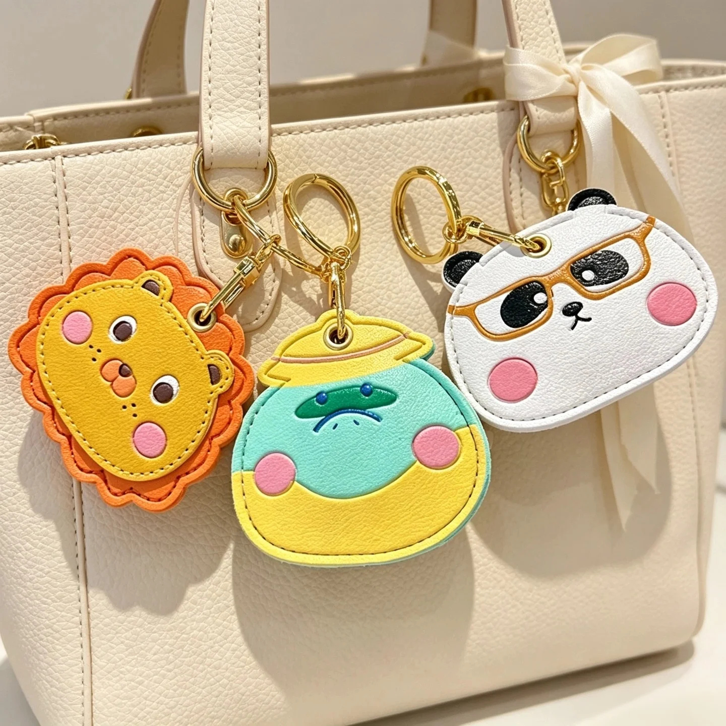 Animal Face Leather Keychain Card Holder - ID Badge Cover for Keys, Graduation Gift RFID Protector,Elevator & Access Cards Cover