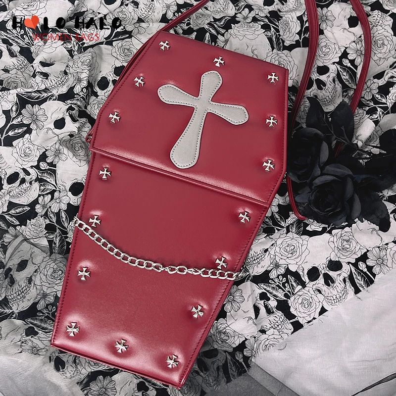 Gothic Vampire w kształcie trumienki plecaki damskie 3 sposoby Punk Lolita torby szkolne torba Crossbody dziewczyna Dark Halloween torebka na ramię