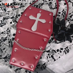 Gothic Vampire Coffin Shape Women Backpacks 3Ways Punk Lolita School Bags Crossbody Bag Girl Dark Halloween Handbag Shoulder Bag