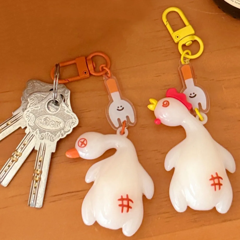 Cute Cartoon Detect UV Color Change Duck Pendant Funny Creative Roast Duck Keyring Unique PVC Roast Chicken Keychain Bag Hanging
