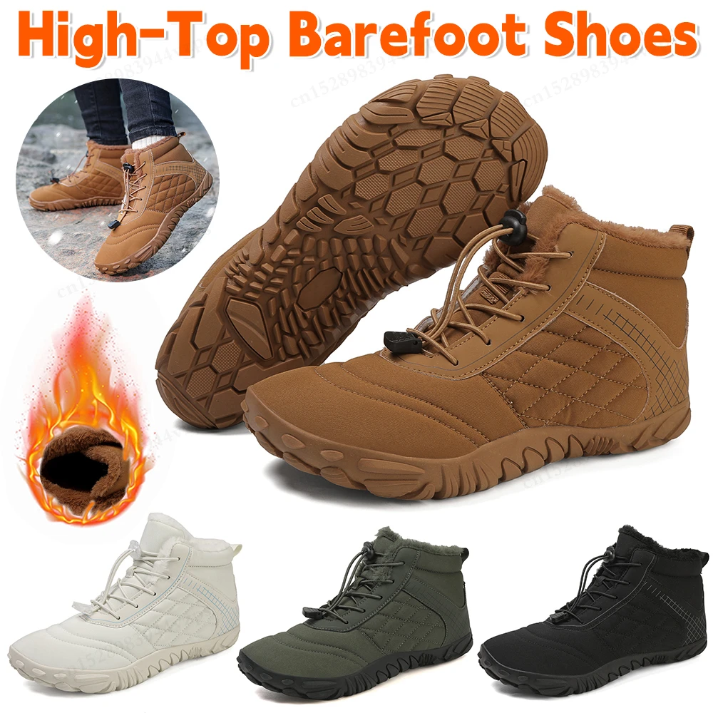 1Pair Barefoot Snow Boots High-Top Barefoot Shoes Rubber Anti Slip Plush Ankle Boots Thermal Anti-Skid Plush Shoes for Man Woman