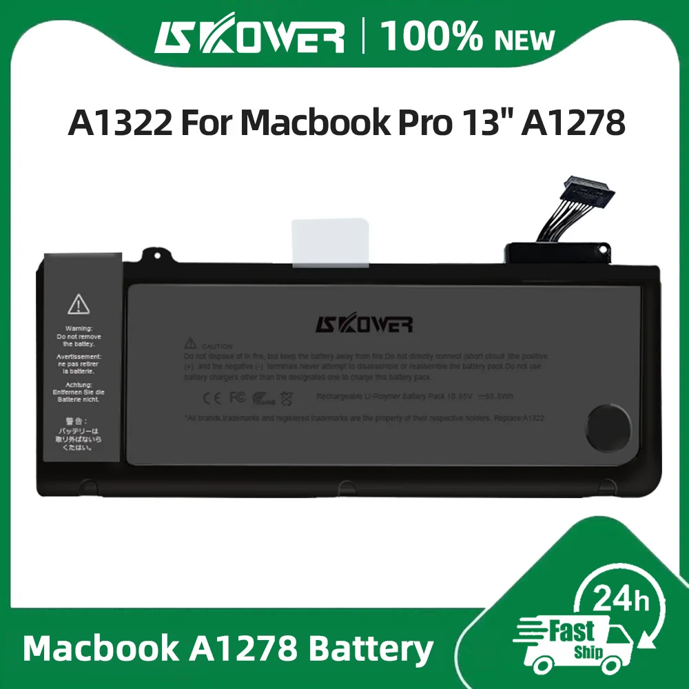 SKOWER 10.95V 65.5Wh A1322 Laptop Battery For MacBook Pro 13 inch A1278 (2009-2012)