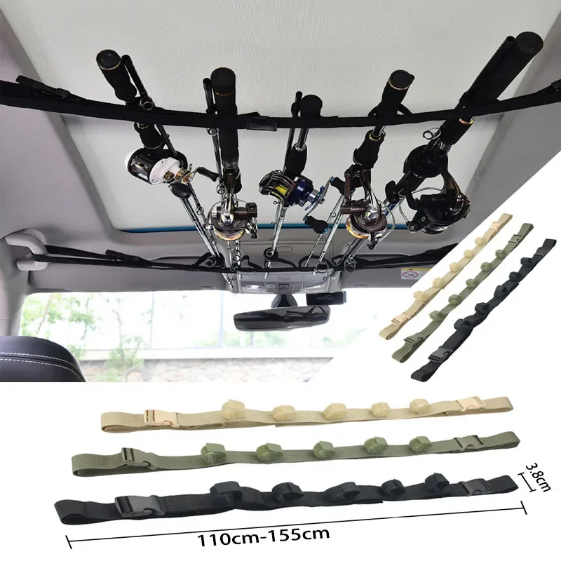 2pcs Upgrade Car Fishing Rod Holder with 7 Rod Capacity Heavy Duty Nylon Adjustable Vehicle Fishing Rod Strap for SUV Wagon Va