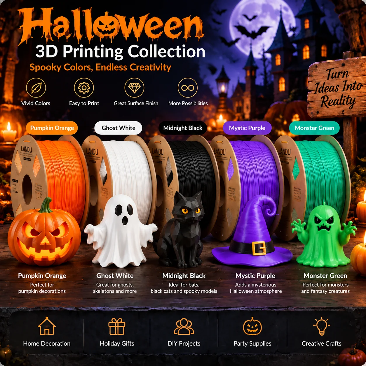 LANDU PLA Pro 3D Printer Filament 1.75mm 1kg/Roll Neatly Wound High Toughness 3D Printing Material For Halloween Model Printing