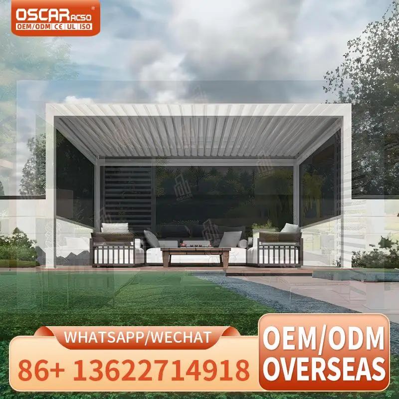 3x3 4x4 Outdoor Modern Aluminum Motorized Louvre Roof Sun Bioclimatic Structure for Restaurants Sun Shade Area pergola