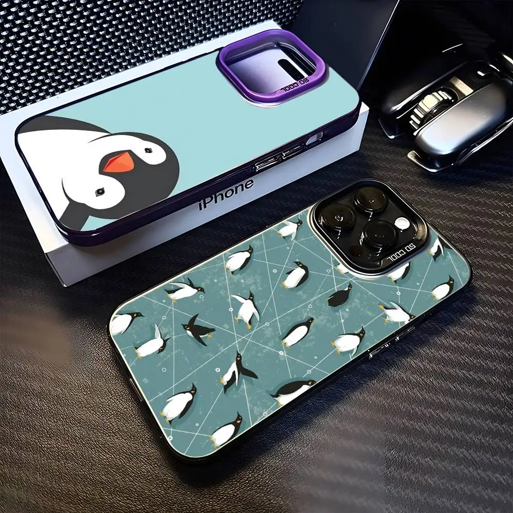 

Penguin Phone Case For iPhone17,16,15,14,13,12,11 Plus,Pro Max Purple Matte Shockproof Cover