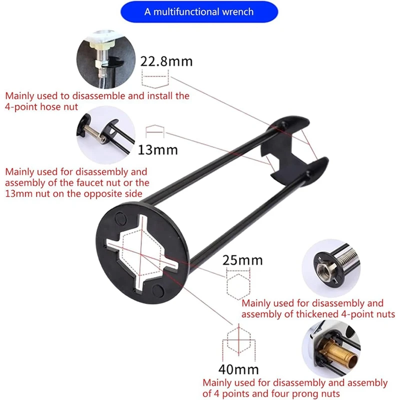 Basin Wrench, Sink Wrench Set 7 Sizes Universal Under Sink Plumbers Wrench Multifunctional Carbon Steel Faucet Wrench