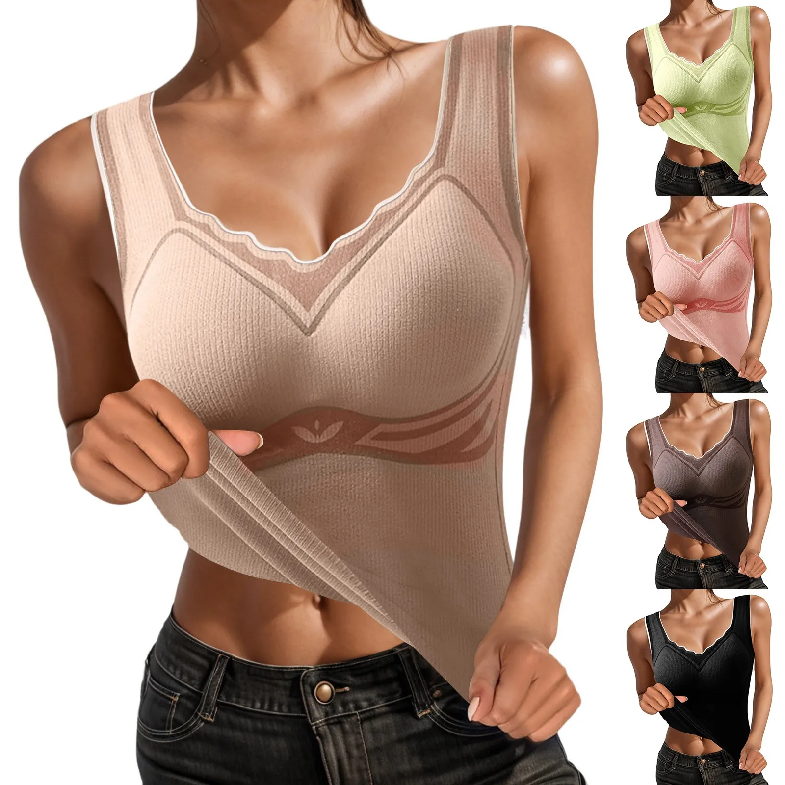 Sleeveless Bra Thermal Undershirts With Lace For Winter Thermal Tops  Thermo Vest Undershirt with Bra Padded plus size vests