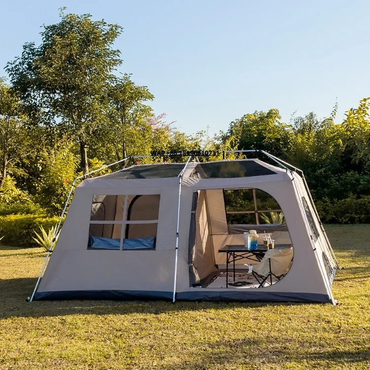 

Large 13㎡ Outdoor Automatic Oxford Camping Tent 2 Bedrooms 1 Hall Quick Setup Windproof Overnight Camping Tent with Canopy