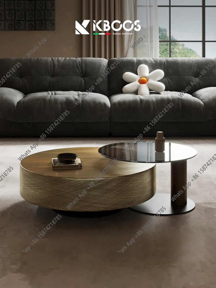 Italian coffee table minimalist  high-end round table bronze living room light luxury round brushed stainless steel