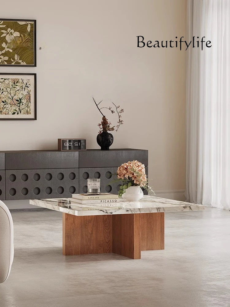 

Natural marble coffee table living room household small apartment minimalist fish belly white luxury stone coffee table