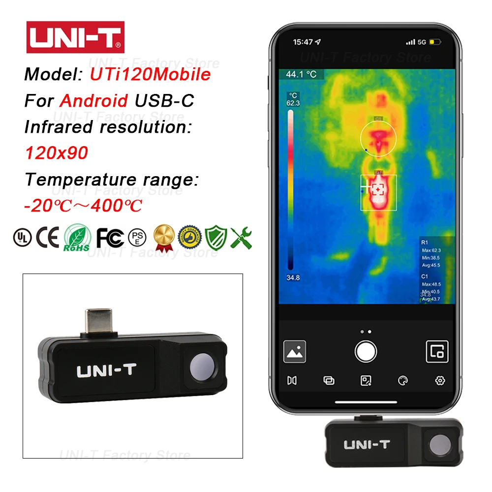 UNI-T UTi120 Mobile UTi120MS UTi256M UTi260M UTi261M Thermal Imaging Camera Infrared Thermal Imager (not for iPhone Type-C)