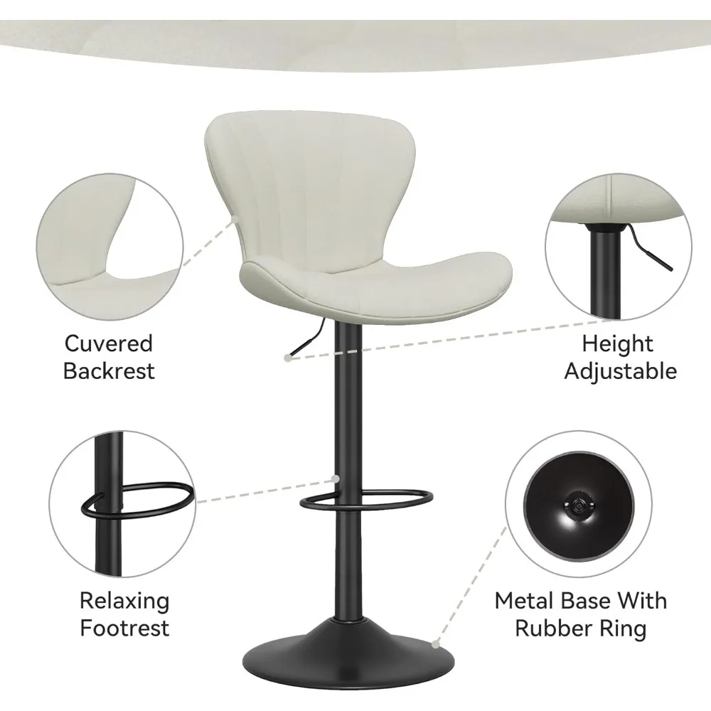 Conjunto de bancos de bar de 2 peças, banco de bar giratório acolchoado de tecido, cadeira de bar de altura de mesa com encosto
