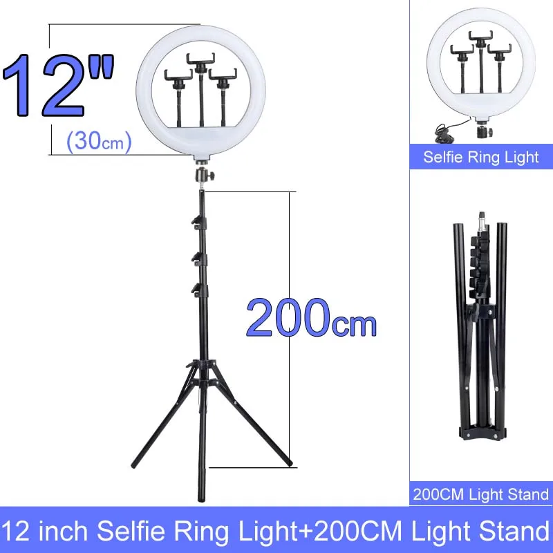 Christma Gift 10 12 14 Inch Dimmable LED Selfie Ring Light with Stand without Tripod 160cm Lamp Photography Ringlight Phone