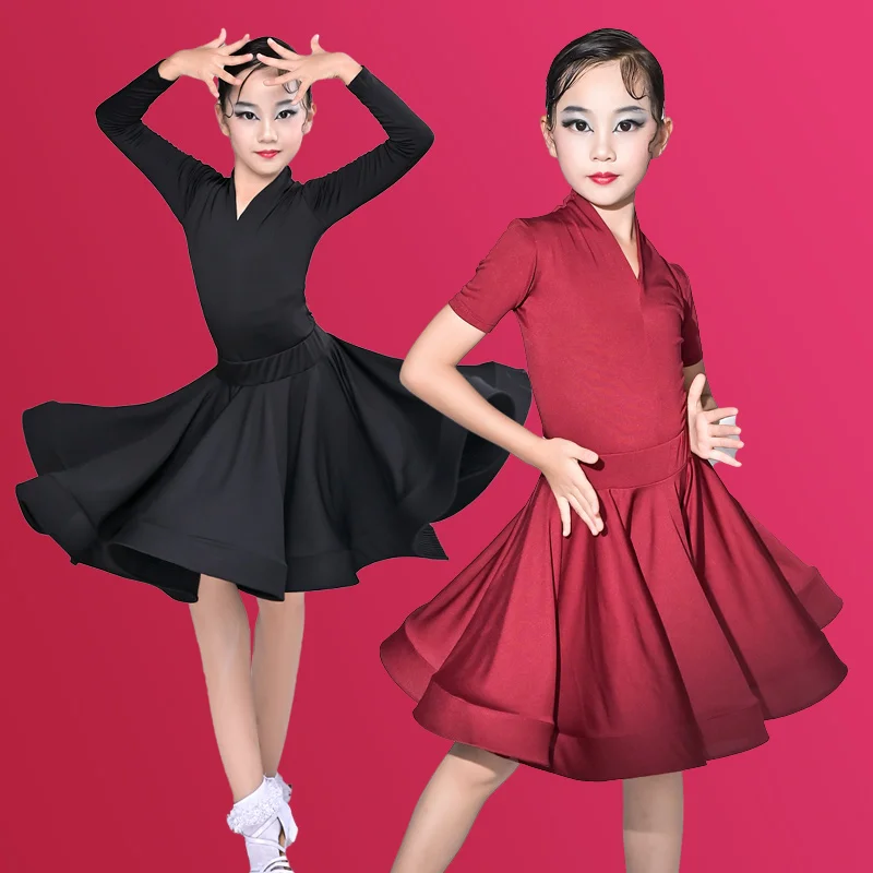 Traje infantil de treinamento dança latina, vestido para performance, regulamento da competição, vestido novo para menina