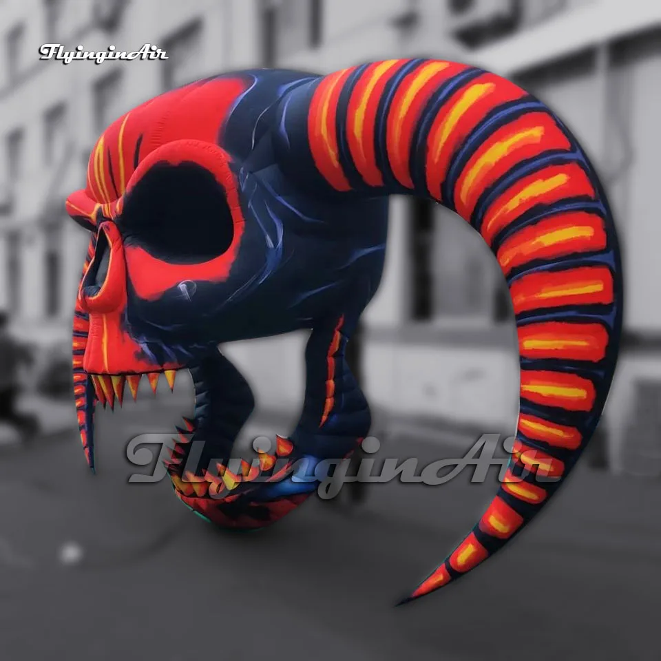 7m Hanging Red Giant Inflatable Minotaur Skull Demon Head Halloween Monster Air Blow Up Devil For Carnival Stage Decoration