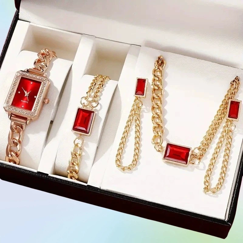 

2/6Pcs Fashion Women's Watch Rhinestone Stainless Steel Strap Quartz Watch, Necklace Bracelet Earrings Jewelry Set (Without Box)