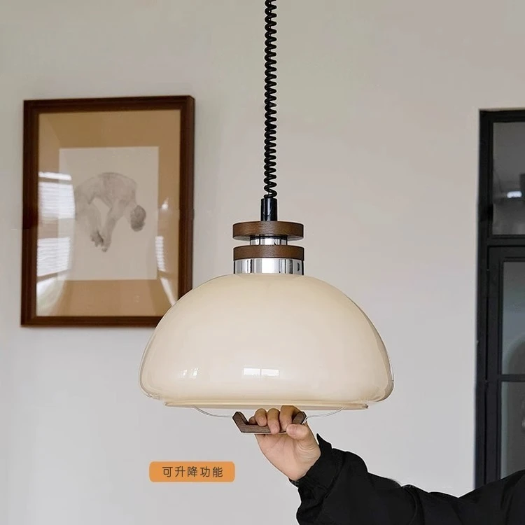 Medieval glass chandelier can be lifted and lowered restaurant solid wood silent wind retro island chandelier