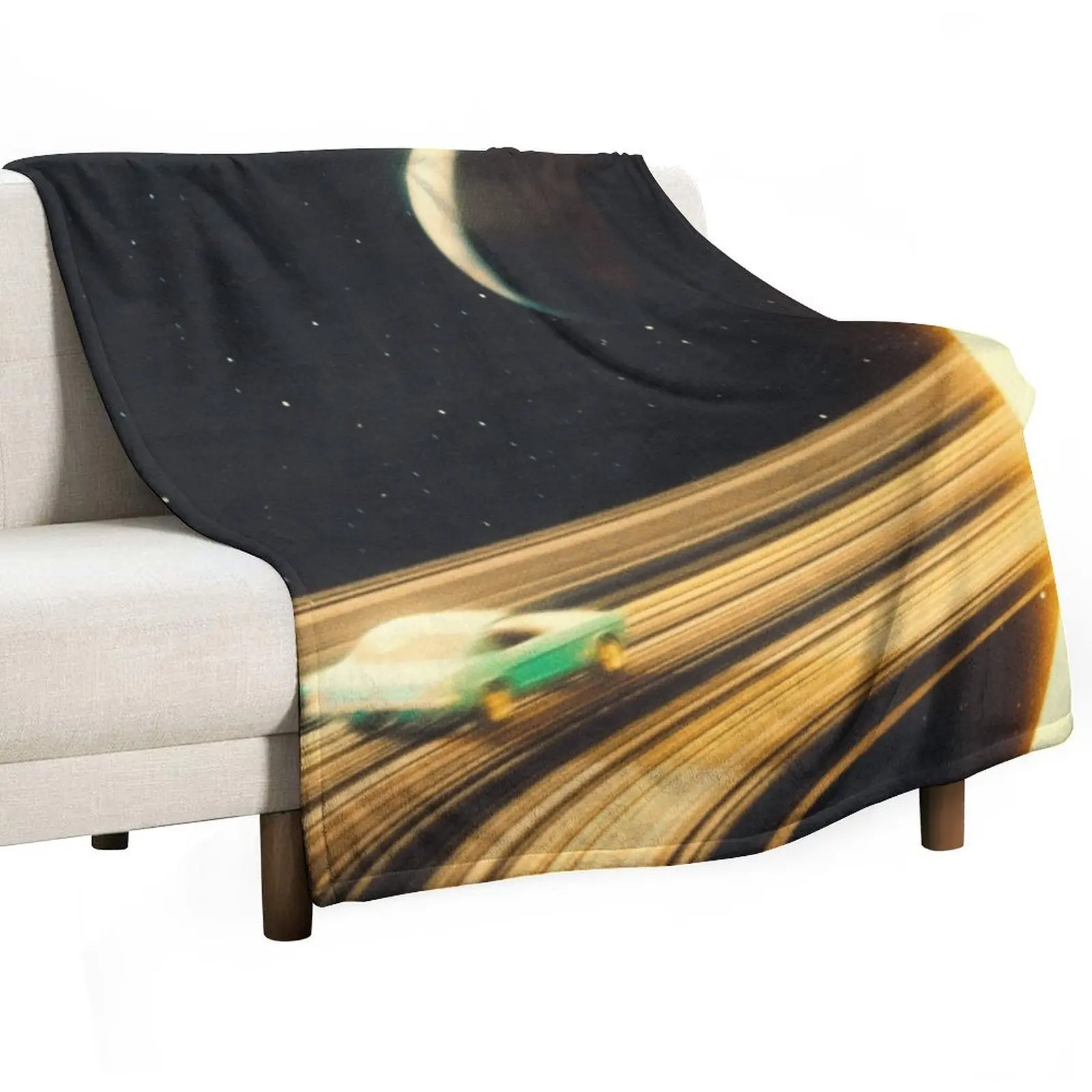 Saturn Highway - Retro-Futuristic Collage Artwork Design Adventure and Exploration Throw Blanket Bed Blankets