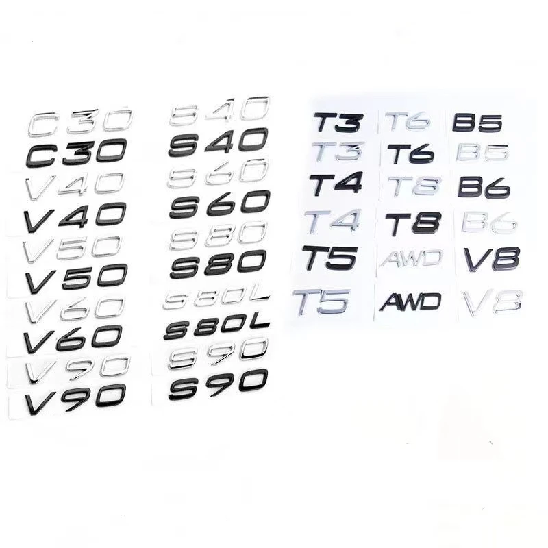 Für Volvo Asia Pacific AWD T34568 B3456 V8 40 50 90 60 XC30 40 60 90 S4060L80L90 Hubraum-Auto-Heck-Modifikationsaufkleber