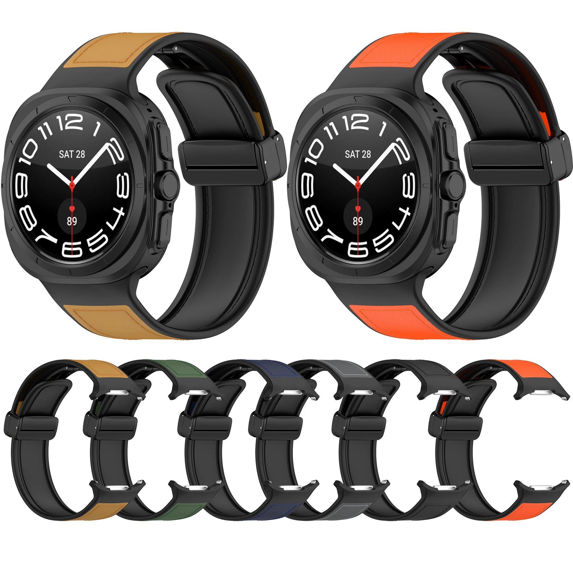 For Samsung Galaxy watch Ultra Silicone+Leather Strap Magnetic Closure Wristband