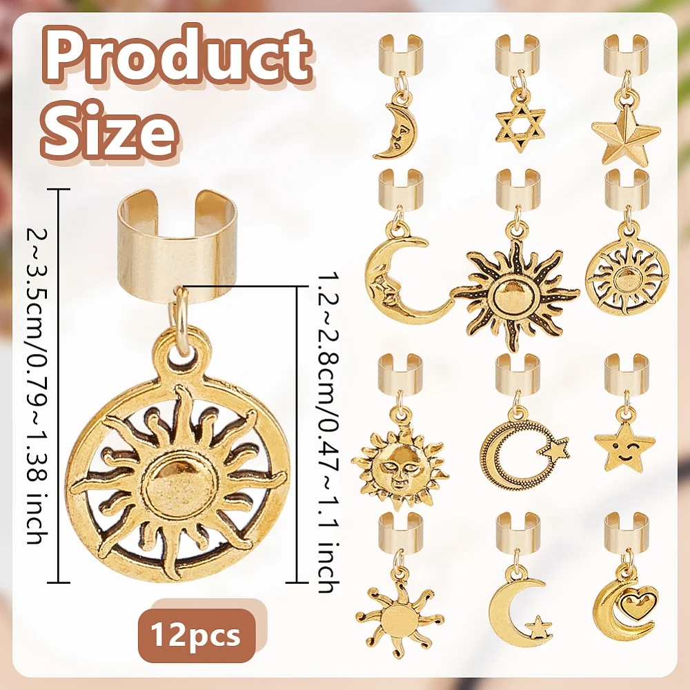 12Pcs Moon Sun Stethoscope Charms 0.5~1.1 Inch Star Stethoscopes Tag Alloy Pendant ID Name Tag Charm Stethoscope Charms