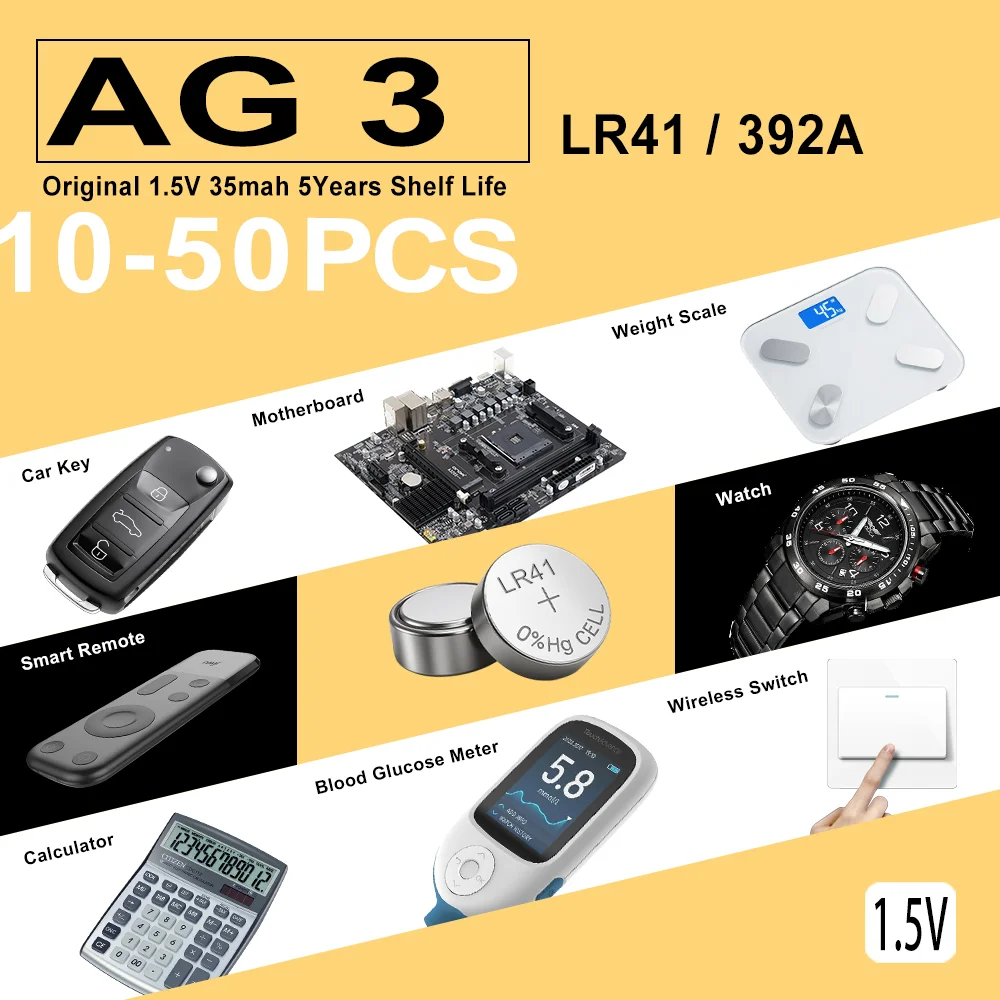 10-50PCS LR41 AG3 ‌L736 392 192 1.5V Lithium Manganese Dioxide Button Battery, Suitable for Calculators, Watches