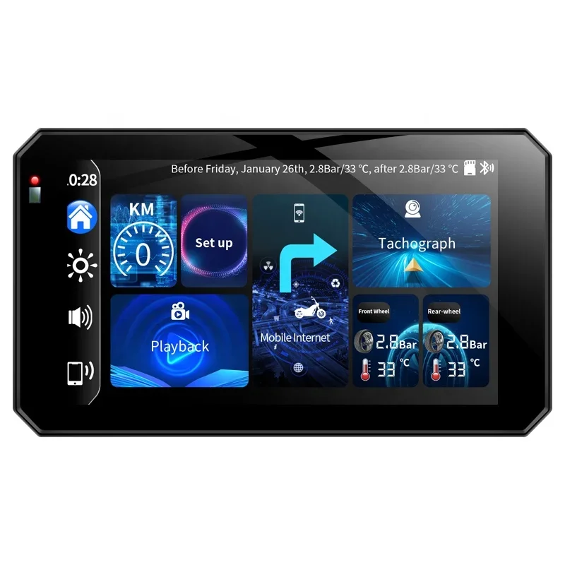 Cámara Dual inteligente DVR para motocicleta, grabadora de conducción Full HD resistente al agua con sistema de monitoreo de presión de neumáticos