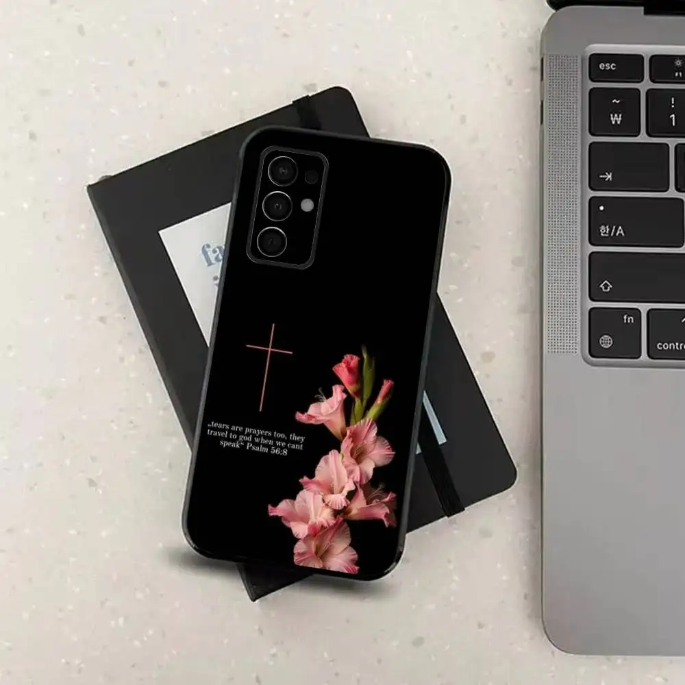 Etui na telefon Samsung Galaxy A73,31,32,72,41,53,52,71,22,5G,Note,J7,8,9 z miękkiego, czarnego materiału z motywem Isaiah 43:19.