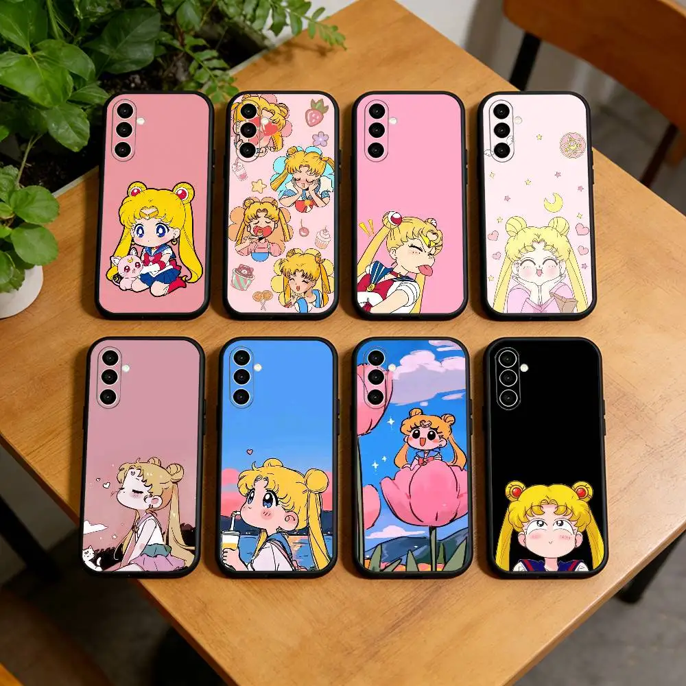 C-Cute M-Moon Star Heart  Phone Case For Samsung Galaxy A73,A72,A71,A70,A53,A52,A51,Soft Silicone Black Cover