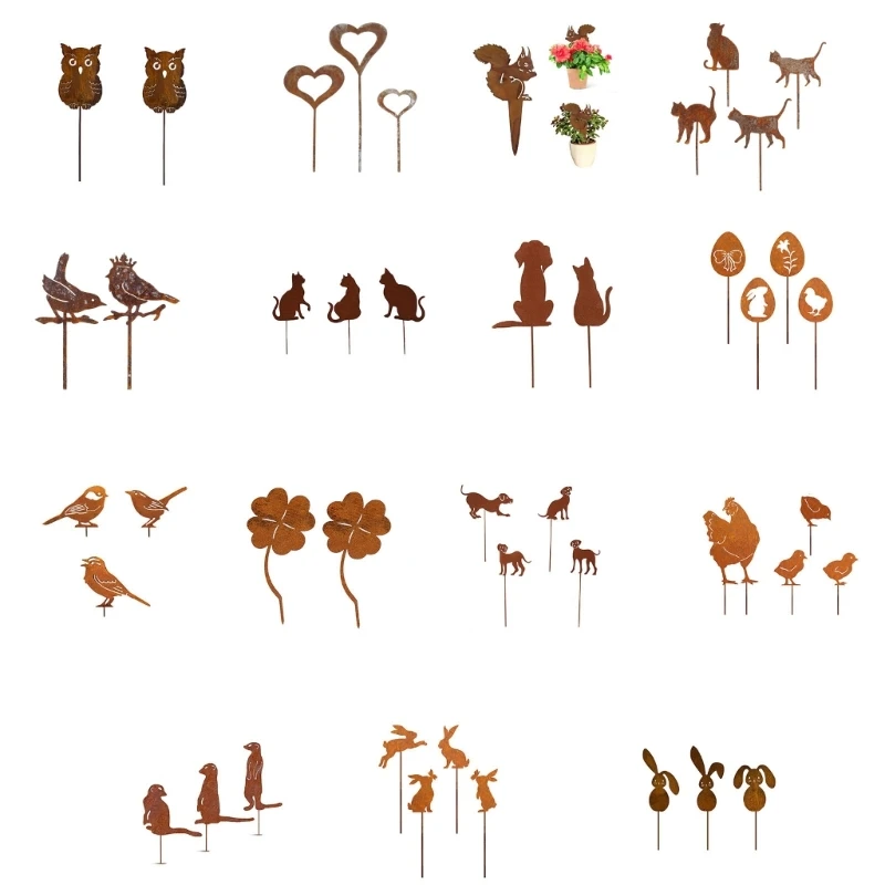 

Metal Rusted Animals Garden Stake Artificial Metal Garden Art for Lawn Garden Drop shipping