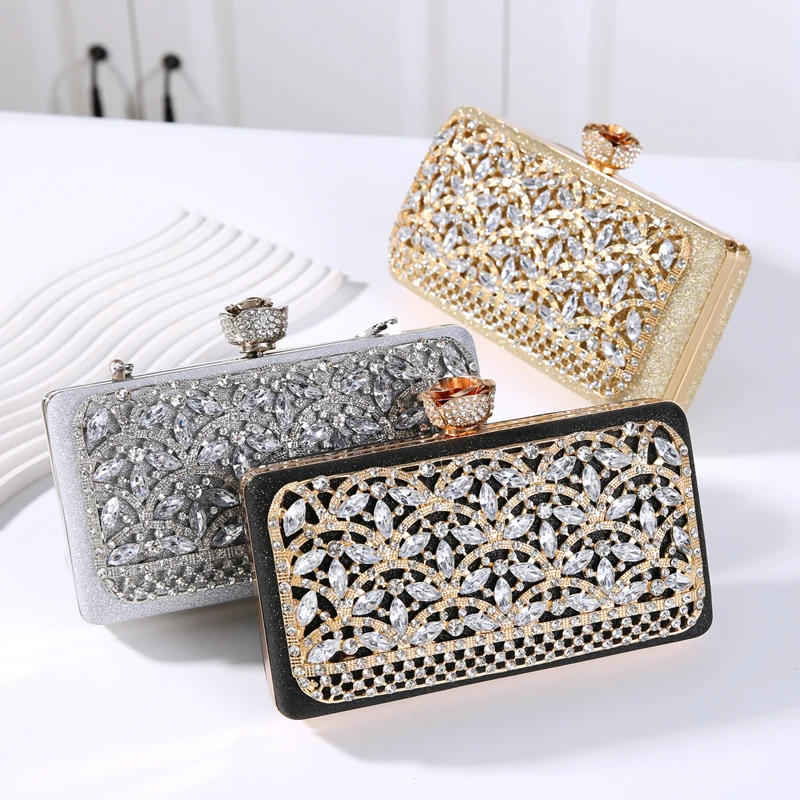 

Luxury Full Diamond Evening Bag for Women Sparking Shiny Rhinestone Clutch Bag Elegant Party Banquet Wedding Party Chain Handbag