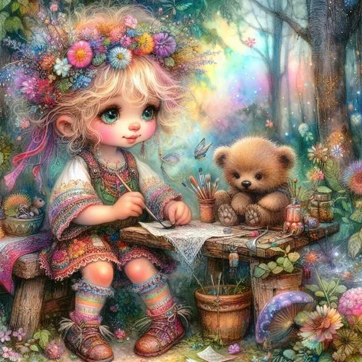 

Sunature AB Diamond Painting Art Full Square Round Drills Girl Bear Diamond Painting Kits (5-10 AB Colors)