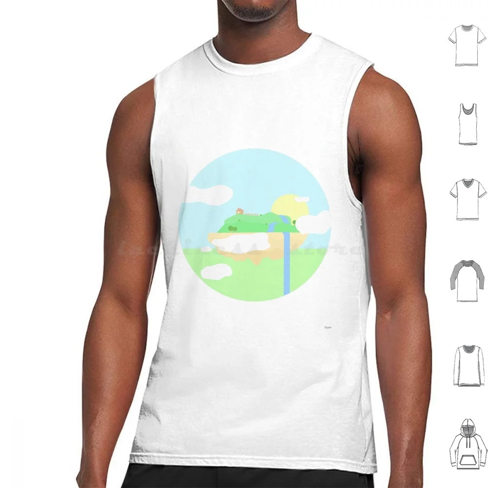 Sky Island Tank Tops Vest Sleeveless Sky Island Floating Flying Peace Green Blue Yellow Pastel Minimal Aesthetic Minimalist