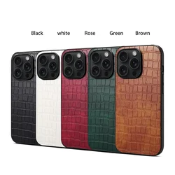 for iPhone 16 15 14 13 12 11 XR X SE 8 7 Plus Pro Max Case 3D Crocodile Leather Fine Hole Cover Soft Matte Shell Antifall Fundas