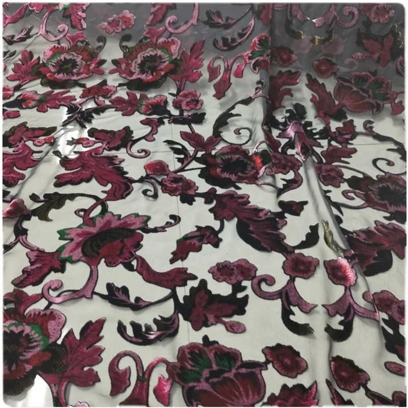 Hollowed Out Silk Velvet Rotten Flower Cloth Cheongsam Dress Shirt Short Sleeve Suspender Clothing Fabric