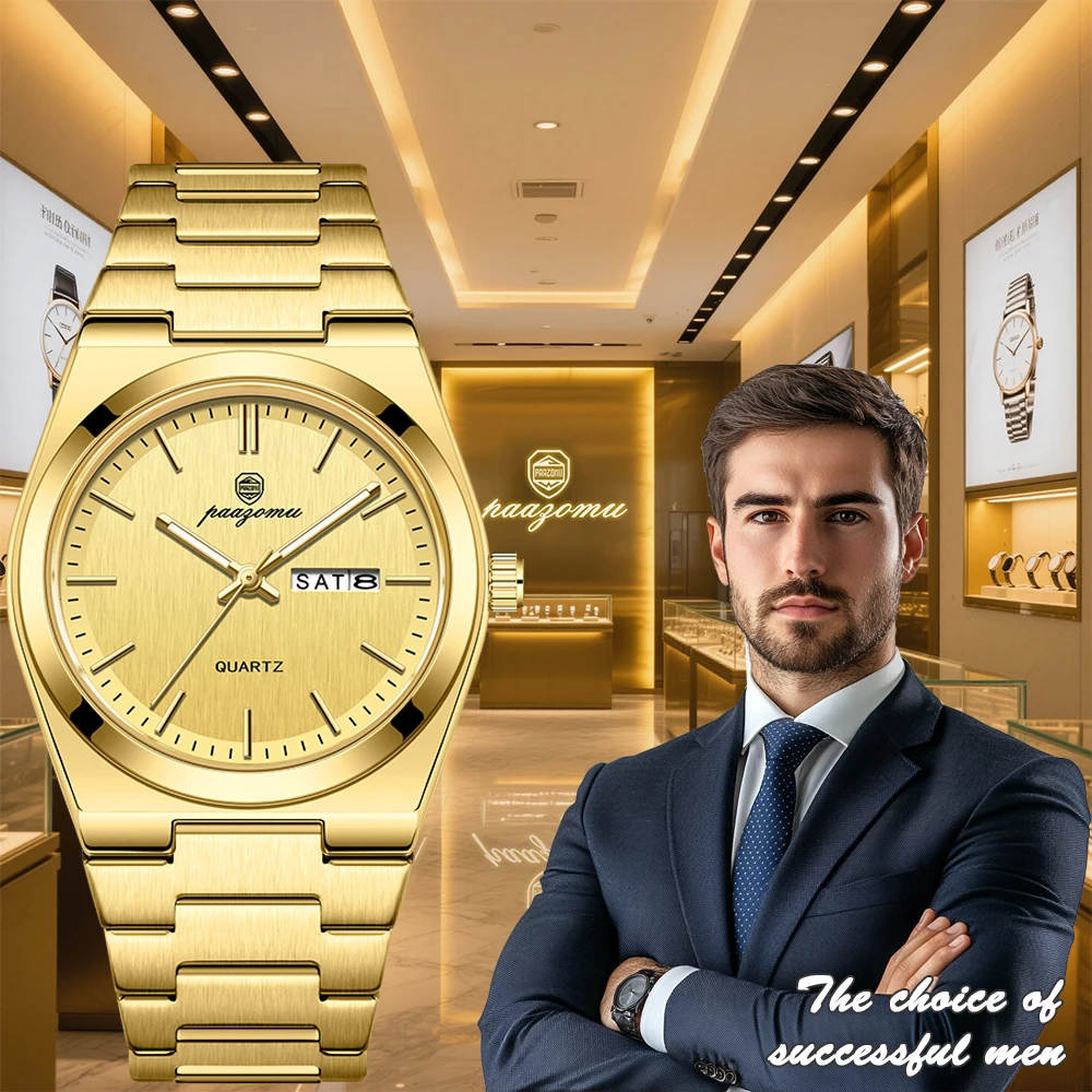 

PAAZOMU Роскошные спортивные кварцевые мужские наручные часы Водонепроницаемые светящиеся мужские часы с датой недели Мужские часы из нержавеющей стали Мужские часы Reloj + коробка