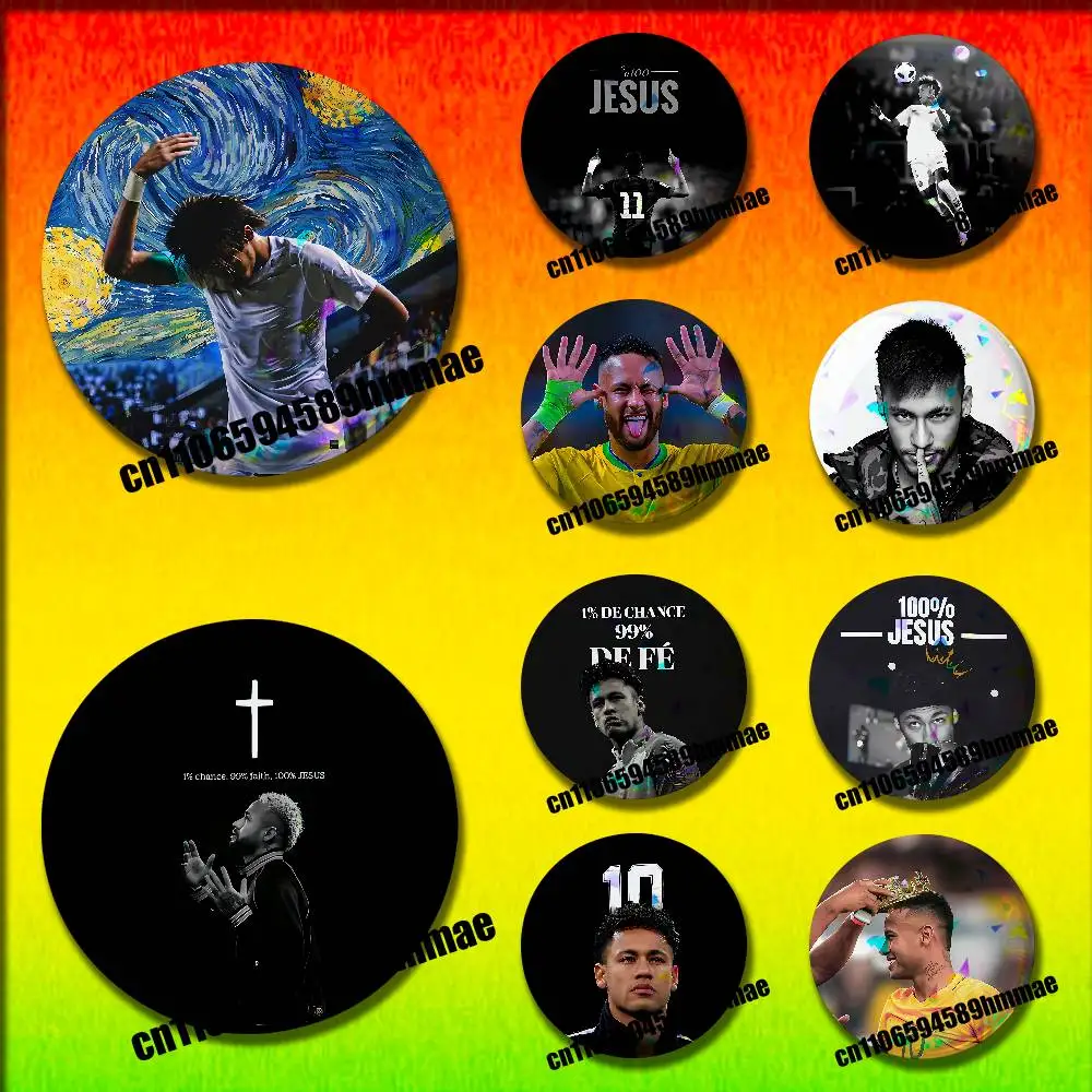 

For N-Neymar Football Emblem Round Pins Insignia Badge Cover Ornament 75mm Cosplay Brooch Button