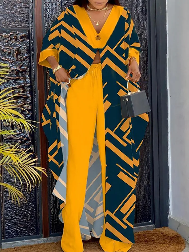 

Two Pieces Suits Women Loungewear Printing Loose Pullover Top Wide Leg Pants Matching Set Spring Summer Streetwear Dropshipping