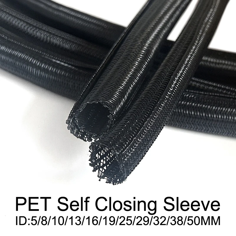 PET ID 5~50mm Opening Self Winding Braided Sleeve Flame Retardant Automotive Wire Harness Protection Sleeve Wire Protection Tube