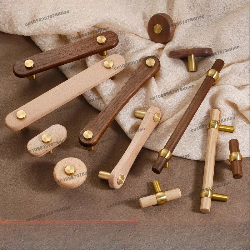 For Nordic Log Single Hole Drawer Handle Wooden Cabinet Wardrobe Door Children's Room Walnut Handle