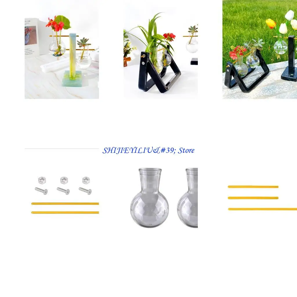 

E21F U-shaped T-shaped Vase Stand Silicone Mold Practical Bulb Vase Metal Rotating Rod for Hydroponics Jewelry Accessories