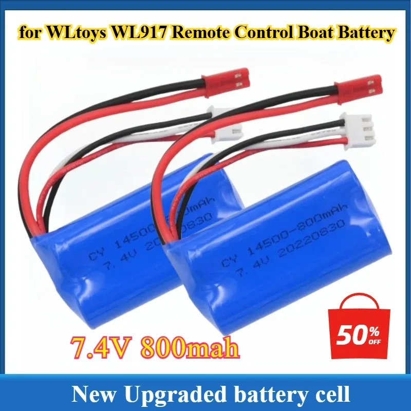 بطارية ليثيوم 7.4 فولت 800 مللي أمبير في الساعة لبطارية قارب التحكم عن بعد WLtoys WL917 قطع غيار البطارية 14500