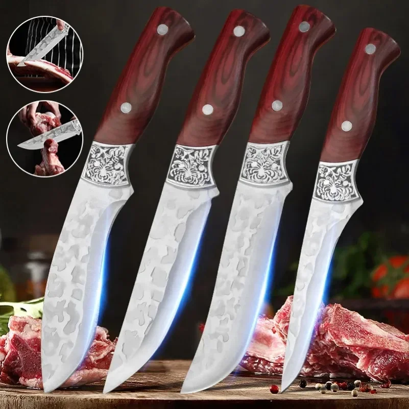 Cuchillo de deshuesado profesional, cuchillo forjado, cuchillo de Chef de cocina, barbacoa, rebanador de pescado, fruta, cuchillos de cocina utilitarios, mango de plástico